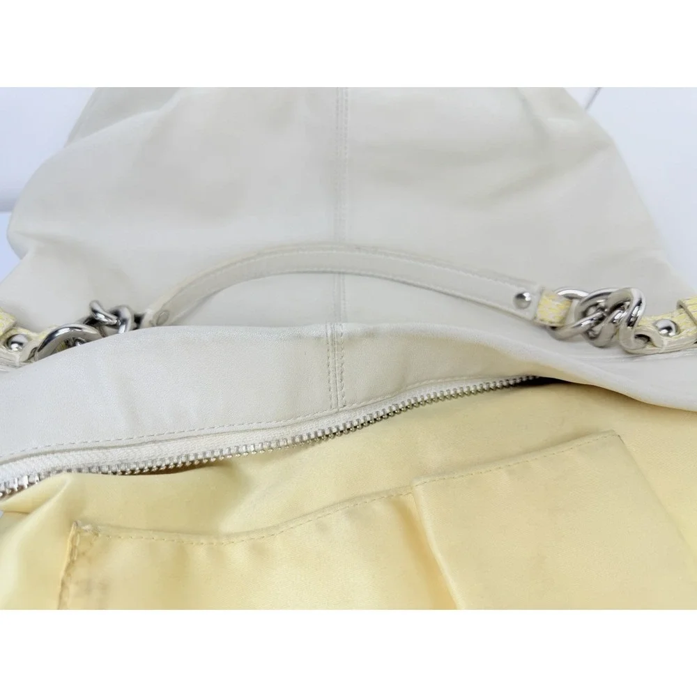 Coach Ivory Leather Hobo Shoulder Bag Snakeskin Trim Zip Top Women 14820‎